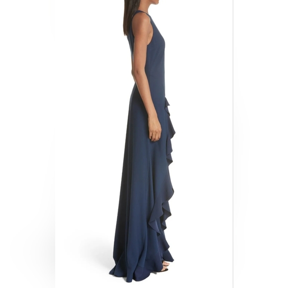 ZAC Zac Posen Janice Slit Ruffle Gown Navy - Picture 4 of 14